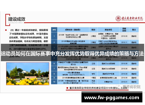 运动员如何在国际赛事中充分发挥优势取得优异成绩的策略与方法 运动员如何在国际赛事中充分发挥优势取得优异成绩的策略与方法